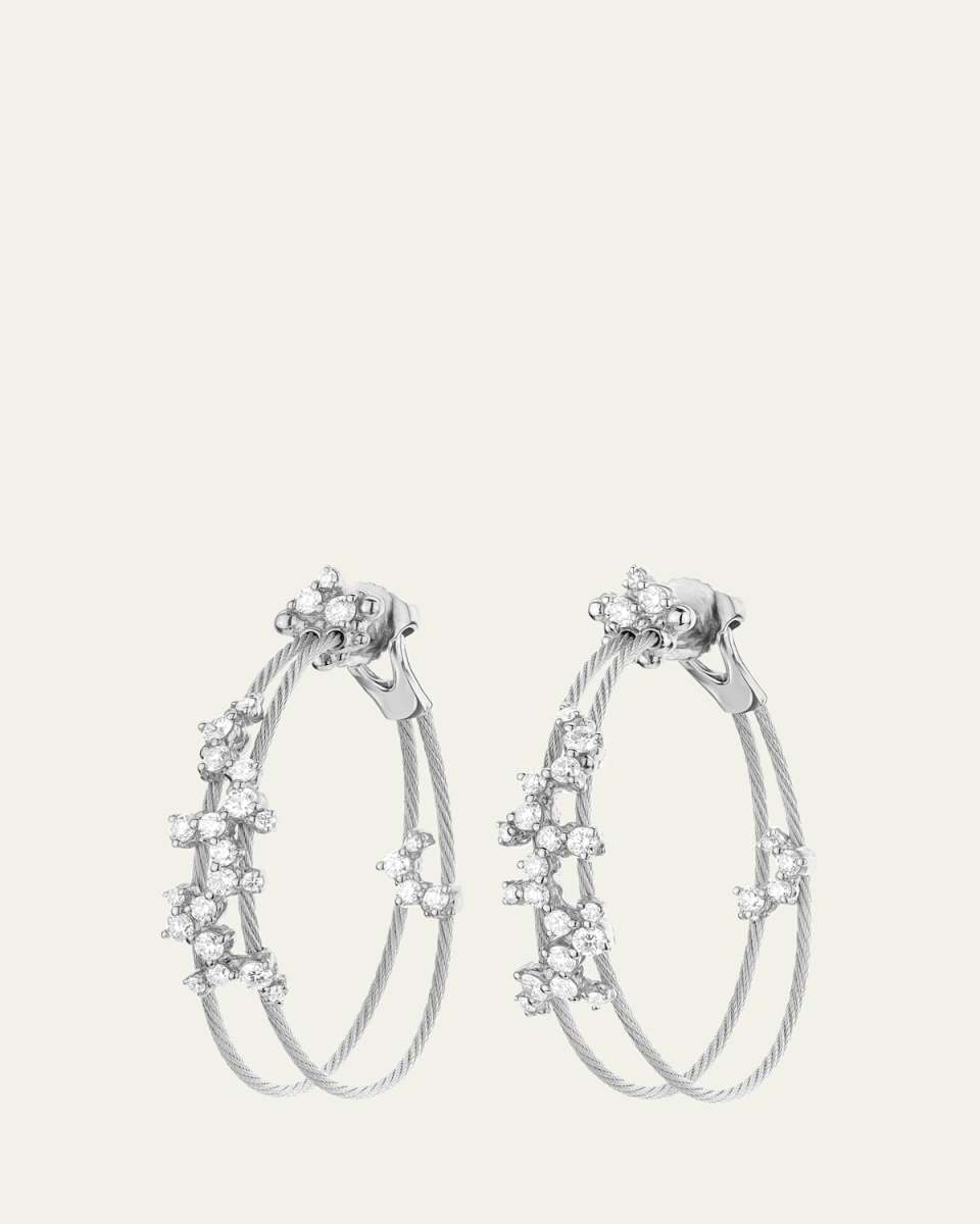 18K White Gold Confetti Wire Double Hoop Earrings